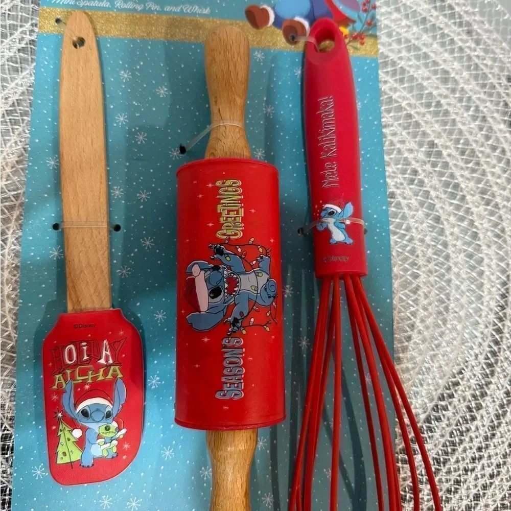 Disney Stitch Christmas Baking Set Spatula, Rolling Pin, Whisk Set of 3 NWT